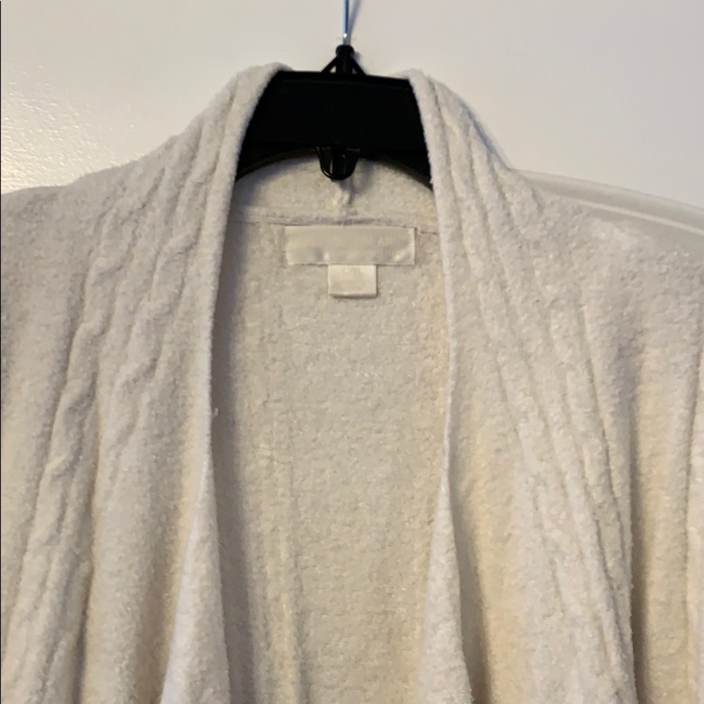 *Barefoot Dreams Cozy Chic Ivory Cable Knit Asymmetrical Open Front Cardigan - Picture 8 of 16